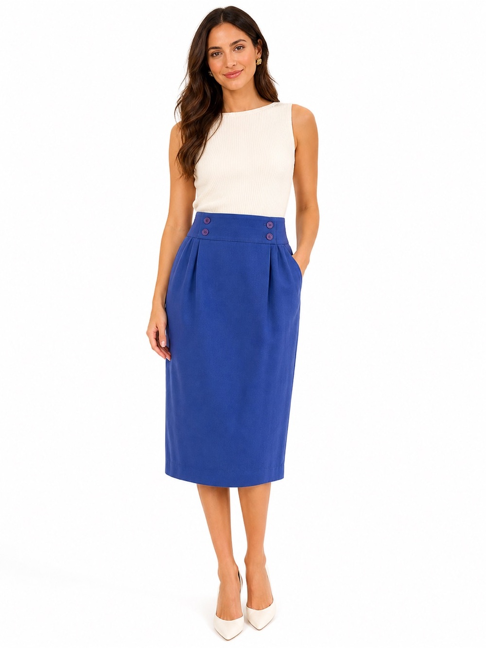 VTGDiorBlue Wool Pencil Skirt Sz 6 HighWaist Tailored Luxury Classic Minimalist